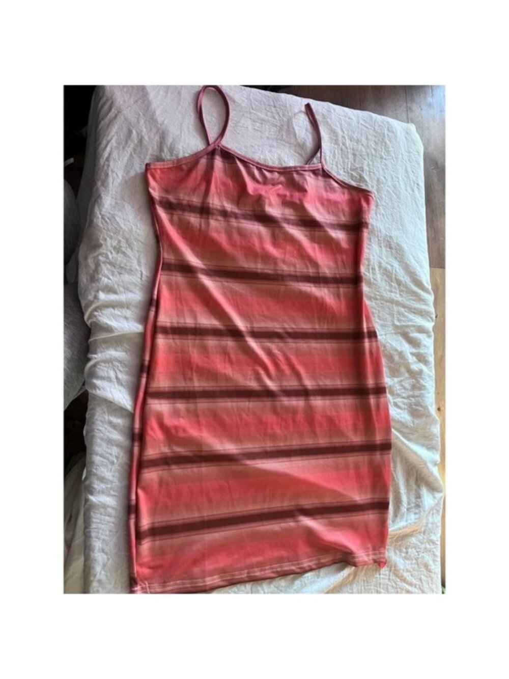 Striped‎ Spaghetti Strap Mini Dress Coral Pink Brown Size Medium